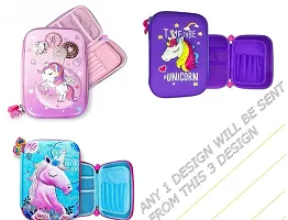 Unicorn 3D Cover Pencil Case Compass with Compartments, School Supply Organizer for Students, Stati-thumb1