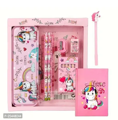 JUST NIDZ Stationery Gift Set for Girls Unicorn Stationery Combo Pack for Baby Girls Students 8 in 1 Packed Gift Se, 1 Unicorn Small Ruled Diary and 1 Cute Unicorn Blue Pen Return Gift Set for Girls B