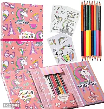 JUST NIDZ Travel Coloring Kit for Kids- No Mess Unicorn Coloring Set with 60 Coloring Pages and 8 double sided Coloring Pencils, Coloring Book for Girls and Boys Birthday Party Favors Gifts-thumb0