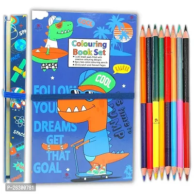 JUST NIDZ Travel Coloring Kit for Kids- No Mess Dinosaur Coloring Set with 60 Coloring Pages and 8 Double Sided Coloring Pencils, Coloring Book for Girls and Boys Birthday Party Favors Gifts