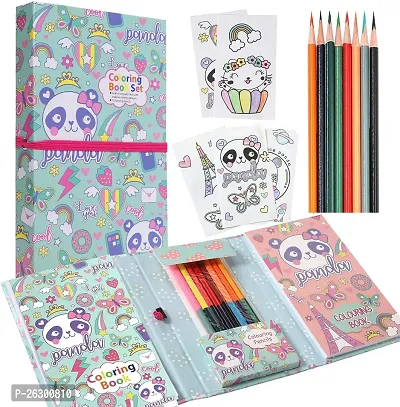 Coloring Book for Kids with 30 Drawing Sheet, 8 Pencil Color,10 Scratch Sheet Art and Craft Drawing Color Book Set for 3+ Years Kids, Party Favor Return Gift for Kids (Panda)