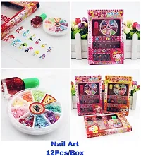 Nails Art Kit with 12 Different Nail Set, 100 Nail Deacute;cor Dust and a Nail Polish, Nail Art Kit - Play Washable Makeup Set for Kids Girl's-thumb1