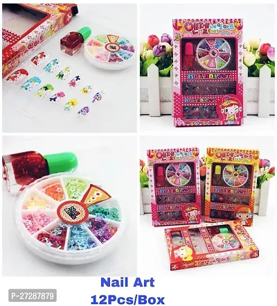 Nails Art Kit with 12 Different Nail Set, 100 Nail Deacute;cor Dust and a Nail Polish, Nail Art Kit - Play Washable Makeup Set for Kids Girl's-thumb2