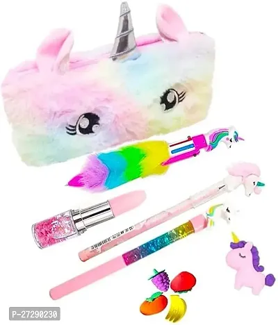 JUST NIDZ Unicorn staionery set Theme Combo of 10 pcs, Unicorn Stationery Set for Kids, School Stationery Set with Pen, Pencil, Erasers, Pouch, Best Birthday  Return Gift Set for Girls  Kids.-thumb0