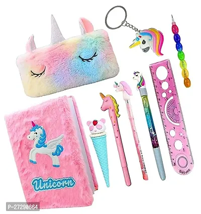 JUST NIDZ Unicorn staionery set Theme Combo of 9 pcs, Unicorn Stationery Set for Kids, School Stationery Set with Pen, Pencil, Erasers, Pouch, Best Birthday  Return Gift Set for Girls  Kids.