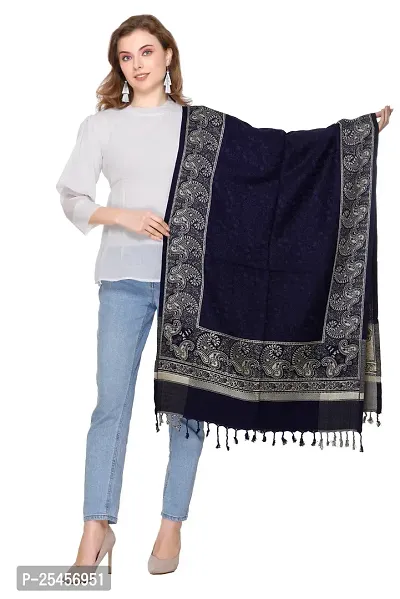KTI Acrylic/Viscose Stole for women with a Wool Blend for Winter in Navy Blue, measuring 28 x 80 inches, with the assigned Art No. 2808 Navy Blue-thumb0