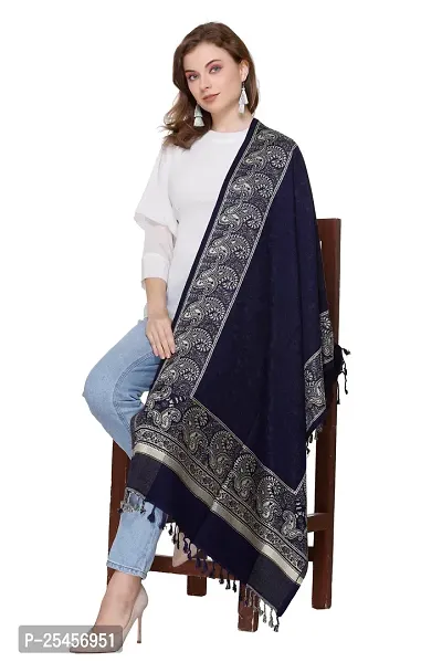 KTI Acrylic/Viscose Stole for women with a Wool Blend for Winter in Navy Blue, measuring 28 x 80 inches, with the assigned Art No. 2808 Navy Blue-thumb2