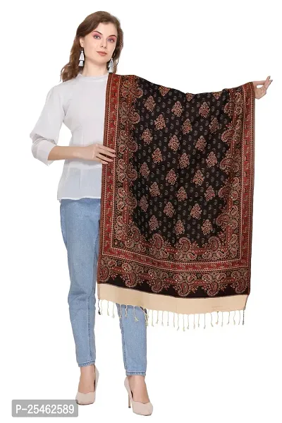 KTI Acrylic/Viscose Stole for women with a Wool Blend for Winter in Black Camel, measuring 28 x 80 inches, with the assigned Art No. 3010 Black Camel