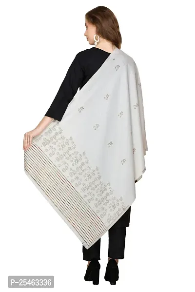 KTI Acrylic/Viscose Stole for women with a Wool Blend for Winter in White, measuring 28 x 80 inches, with the assigned Art No. 3117 White-thumb5