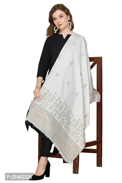 KTI Acrylic/Viscose Stole for women with a Wool Blend for Winter in White, measuring 28 x 80 inches, with the assigned Art No. 3117 White-thumb2