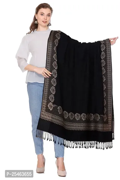 KTI Acrylic/Viscose Shawl for women with a Wool Blend for Winter in Black, measuring 40 x 80 inches, with the assigned Art No. 4914 Black-thumb0