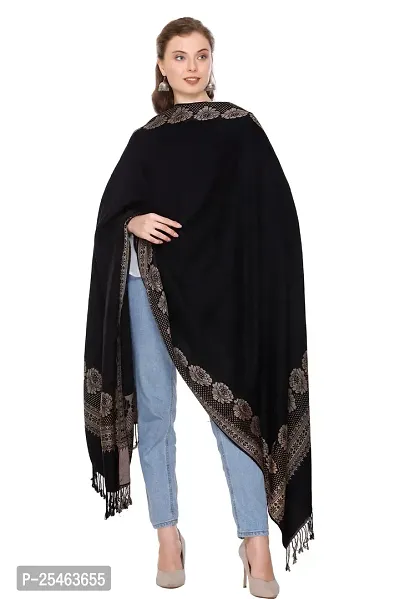 KTI Acrylic/Viscose Shawl for women with a Wool Blend for Winter in Black, measuring 40 x 80 inches, with the assigned Art No. 4914 Black-thumb4