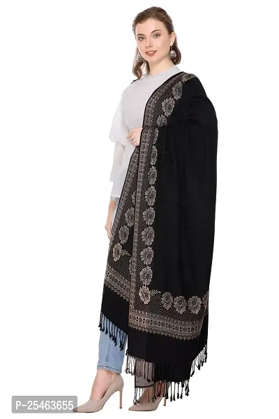 KTI Acrylic/Viscose Shawl for women with a Wool Blend for Winter in Black, measuring 40 x 80 inches, with the assigned Art No. 4914 Black-thumb5