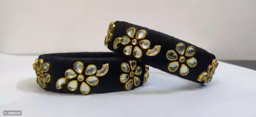 Elegant Black Plastic Cubic Zirconia Bangles or Bracelets For Women Pack of 2-thumb0