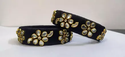 Elegant Black Plastic Cubic Zirconia Bangles or Bracelets For Women Pack of 2