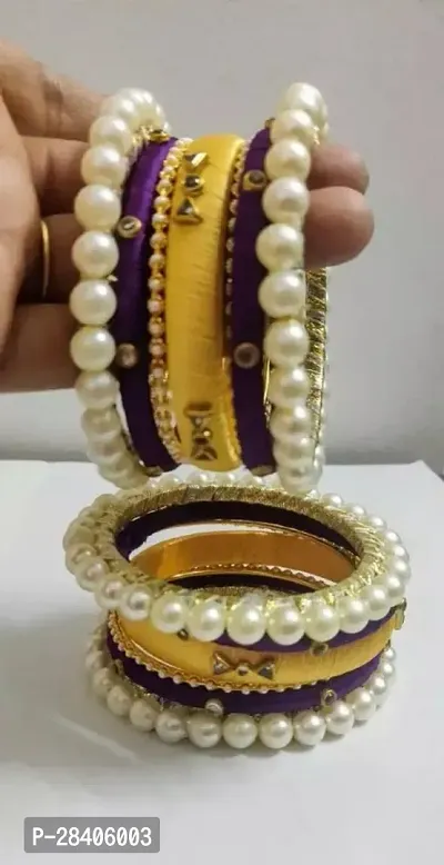 Designer Stylish Fancy Bangle Set For Women Girls Kundan Worked Festival wear Bridal Silk Thread Bangles SET OF 14-thumb0