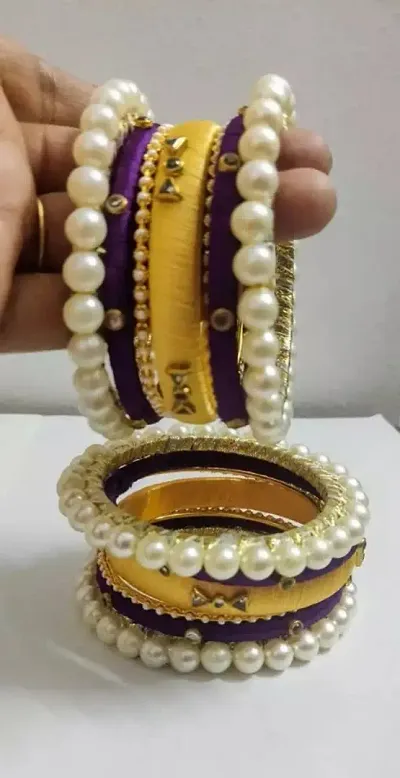 Designer Stylish Fancy Bangle Set For Women Girls Kundan Worked Festival wear Bridal Silk Thread Bangles SET OF 14