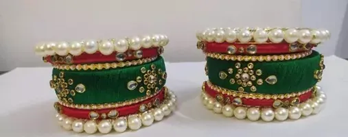 Designer Stylish Fancy Bangle Set For Women Girls Kundan Worked Festival wear Bridal Silk Thread Bangles SET OF 14