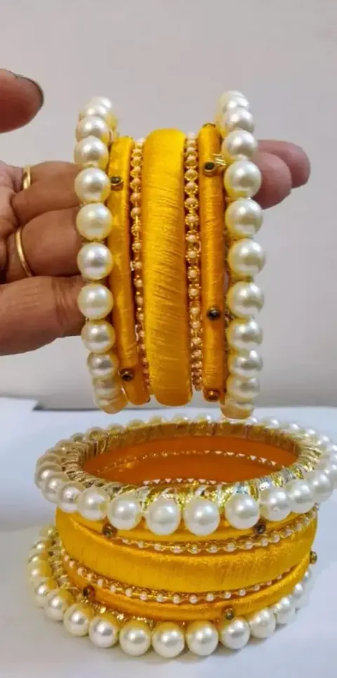 Designer Stylish Fancy Bangle Set For Women Girls Kundan Worked Festival wear Bridal Silk Thread Bangles SET OF 14