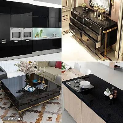 DACORATERS Vinyl Wallpaper Peel and Stick Waterproof Wallpaper for Home Kitchen Countertop Cabinet Furniture Oil Proof Kitchen Stickers (PLAIN BLACK 2M)-thumb5