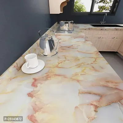 DACORATERS Vinyl Wallpaper Peel and Stick Waterproof Wallpaper for Home Kitchen Countertop Cabinet Furniture Oil Proof Kitchen Sticker (ORANGE MARBLE 2M)-thumb3