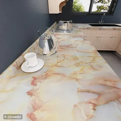 DACORATERS Vinyl Wallpaper Peel and Stick Waterproof Wallpaper for Home Kitchen Countertop Cabinet Furniture Oil Proof Kitchen Sticker (ORANGE MARBLE  2M)-thumb4