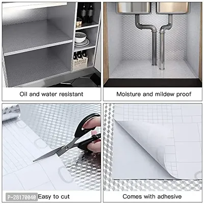 DACORATERS Vinyl Wallpaper Peel and Stick Waterproof Wallpaper for Home Kitchen Countertop Cabinet Furniture Oil Proof Kitchen Sticker (SILVER CUBE2M)-thumb4