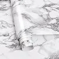 DOM EXPORT Vinyl Wallpaper Peel and Stick Waterproof Wallpaper for Home Kitchen Countertop Cabinet Furniture Oil Proof Kitchen Sticker (WHITE DARK LINE  2M)-thumb1