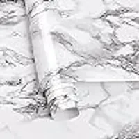 DOM EXPORT Vinyl Wallpaper Peel and Stick Waterproof Wallpaper for Home Kitchen Countertop Cabinet Furniture Oil Proof Kitchen Sticker (WHITE DARK LINE 2M)-thumb1