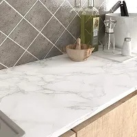 DOM EXPORT Vinyl Wallpaper Peel and Stick Waterproof Wallpaper for Home Kitchen Countertop Cabinet Furniture Oil Proof Kitchen Sticker (WHITE  MARBLE 2M)-thumb2