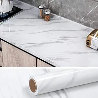 DOM EXPORT Vinyl Wallpaper Peel and Stick Waterproof Wallpaper for Home Kitchen Countertop Cabinet Furniture Oil Proof Kitchen Sticker (WHITE  MARBLE 2M)-thumb3