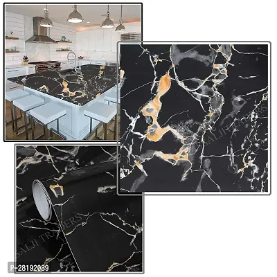 DOM EXPORT Vinyl Wallpaper Peel and Stick Waterproof Wallpaper for Home Kitchen Countertop Cabinet Furniture Oil Proof Kitchen Sticker ( BLACK GOLD LINE 2M)