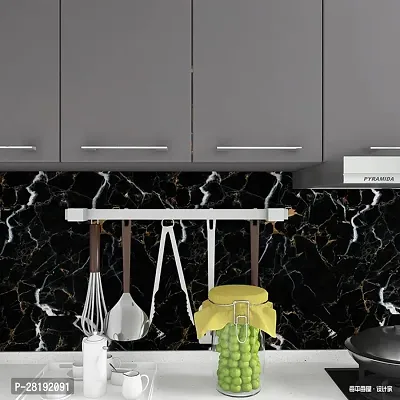 DOM EXPORT Vinyl Wallpaper Peel and Stick Waterproof Wallpaper for Home Kitchen Countertop Cabinet Furniture Oil Proof Kitchen Sticker ( BLACK GOLD LINE 2M)-thumb5