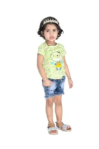 NEW GEN Baby Girls HALFSLEEV Pure Cotton TOP with HOT Pant (Green; 2-3 Years)-thumb1