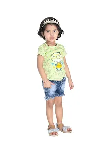 NEW GEN Baby Girls HALFSLEEV Pure Cotton TOP with HOT Pant (Green; 2-3 Years)-thumb3