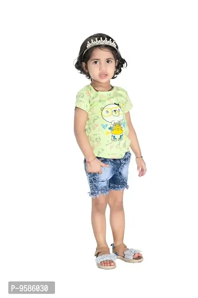 NEW GEN Baby Girls HALFSLEEV Pure Cotton TOP with HOT Pant (Green; 2-3 Years)-thumb2