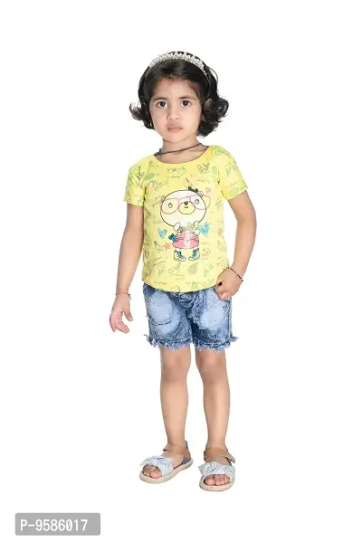 NEW GEN Baby Girls HALFSLEEV Pure Cotton TOP with HOT Pant (Yellow; 1-2 Years)-thumb0