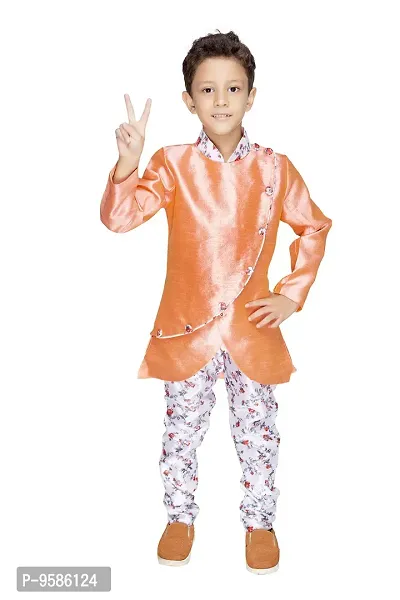 NEW GEN BOYS FULL SLEEVE KURTA & FLOWER PRINT FABRIC PAIJAMA PANT 3-4 YEARS,ORANGE-thumb0