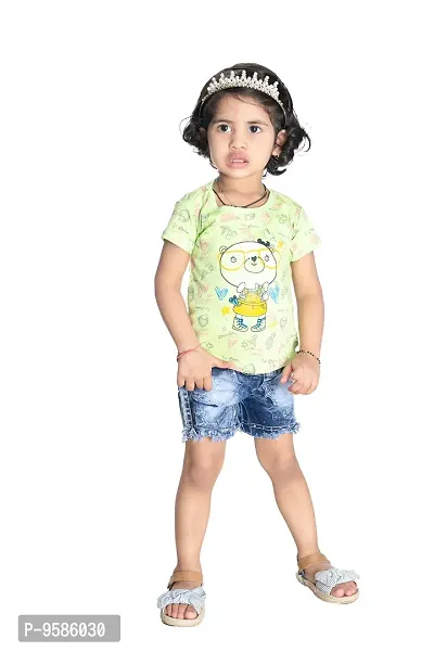 NEW GEN Baby Girls HALFSLEEV Pure Cotton TOP with HOT Pant (Green; 2-3 Years)-thumb0