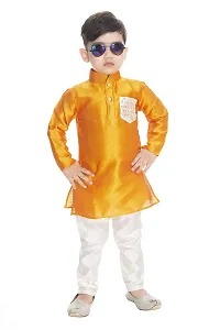NEW GEN Boom Boy's regular Full Sleeve Orange Pocket Kurta and Pyjama Pant - 6-12 Month, Orange-thumb1