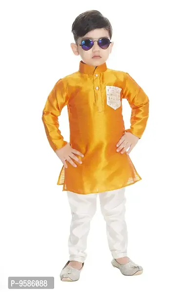 NEW GEN Boom Boy's regular Full Sleeve Orange Pocket Kurta and Pyjama Pant - 6-12 Month, Orange-thumb2
