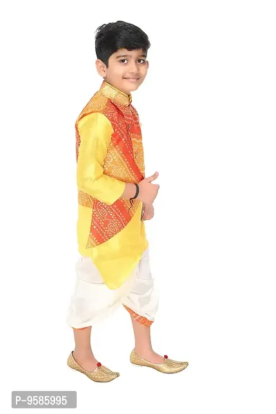 NEW GEN Boys Full Sleev Jacket Kurta & DHUTI Pant (Yellow_6-12M)-thumb2