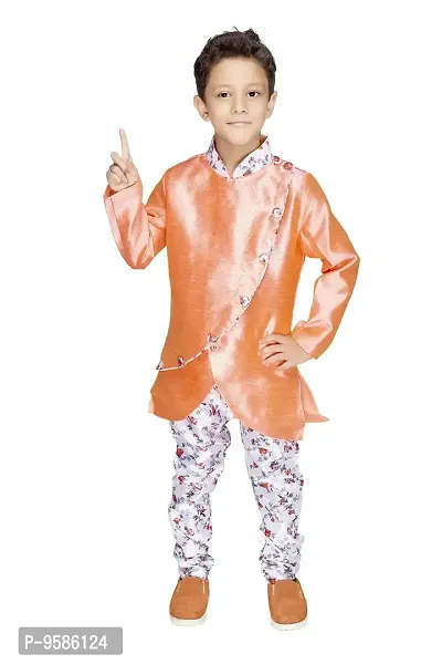 NEW GEN BOYS FULL SLEEVE KURTA & FLOWER PRINT FABRIC PAIJAMA PANT 3-4 YEARS,ORANGE-thumb3