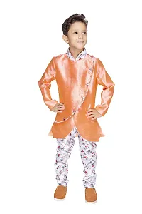 NEW GEN BOYS FULL SLEEVE KURTA & FLOWER PRINT FABRIC PAIJAMA PANT 3-4 YEARS,ORANGE-thumb1