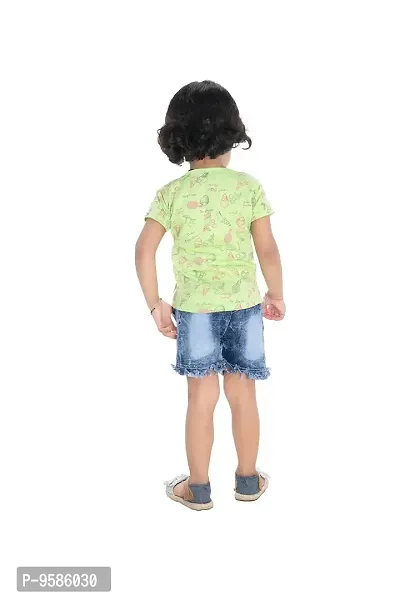 NEW GEN Baby Girls HALFSLEEV Pure Cotton TOP with HOT Pant (Green; 2-3 Years)-thumb2