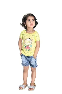 NEW GEN Baby Girls HALFSLEEV Pure Cotton TOP with HOT Pant (Yellow; 1-2 Years)-thumb1