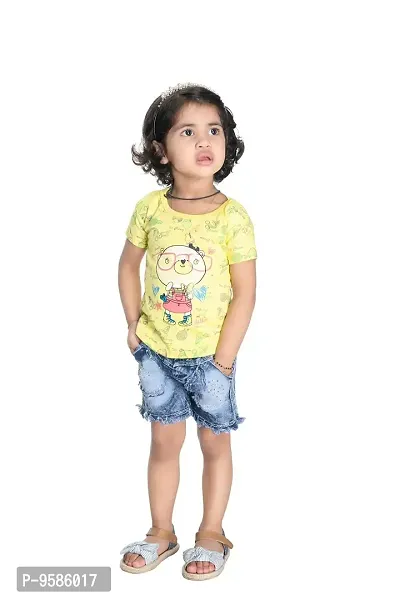 NEW GEN Baby Girls HALFSLEEV Pure Cotton TOP with HOT Pant (Yellow; 1-2 Years)-thumb2