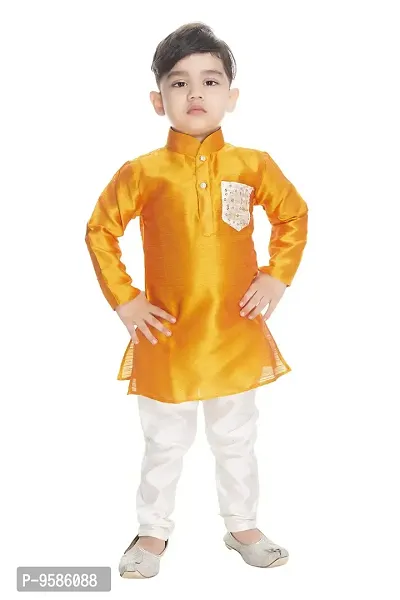 NEW GEN Boom Boy's regular Full Sleeve Orange Pocket Kurta and Pyjama Pant - 6-12 Month, Orange