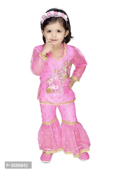 Pink Blended Self Pattern Ethnic Wear Frock For Girls