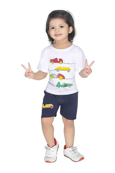 NEW GEN unisex t-shirt pant combo set(White Blue_3-4 Years)